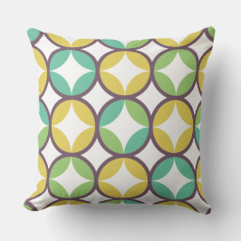 Cojín Decorativo Diamante retro en patrón circular Oro verde azul