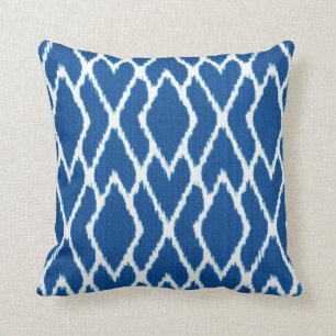 Cojín Decorativo Diamantes de Ikat - azul y blanco de cobalto