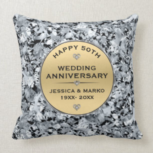 Cojín Decorativo Diamantes de oro y blanco 50 aniversario de bodas