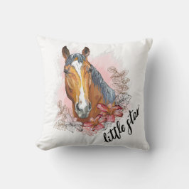 Cojín Decorativo Dibujo a mano de caballo con plantas y flores