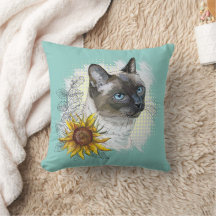 Dibujo a mano de divertido y lindo gato tailandés