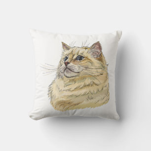Cojín Decorativo Dibujo a mano de gato Ragdoll divertido y esponjos