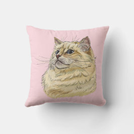 Cojín Decorativo Dibujo a mano de un divertido gato Ragdoll esponjo