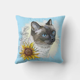 Cojín Decorativo Dibujo a mano de un divertido y lindo gato tailand