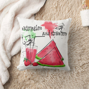 Cojín Decorativo Dibujo acuarela de sandía y fresas