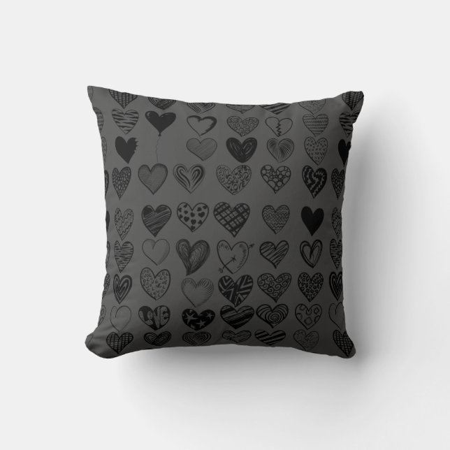 Cojín Decorativo Dibujo Adorable de Crítica del Corazón Negro (Anverso)