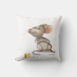 Cojín Decorativo Dibujo animado adorable de ratón y queso