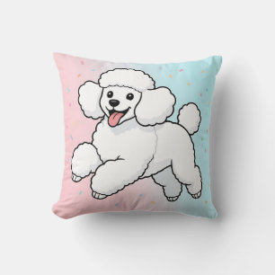 Cojín Decorativo Dibujo animado de caniche blanco feliz