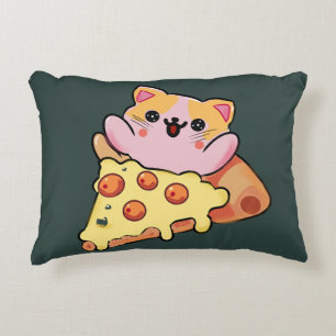 Cojín Decorativo Dibujo animado de gato Kawaii abrazando pizza de p