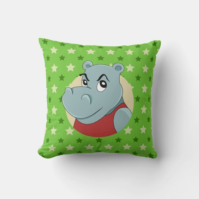 Cojín Decorativo Dibujo animado de hipopótamo lindo (Anverso)