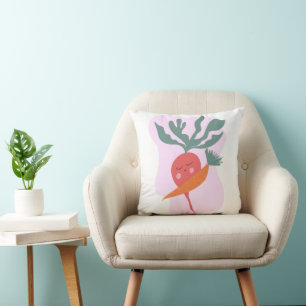 Cojín Decorativo Dibujo animado de rábano y zanahoria lindo