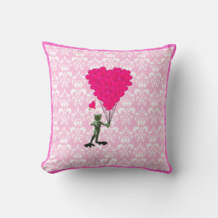 Cojín Decorativo Dibujo animado de rana divertida y corazón rosa so