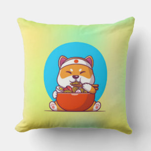 Cojín Decorativo Dibujo animado de Shiba Inu lindo comiendo fideos 
