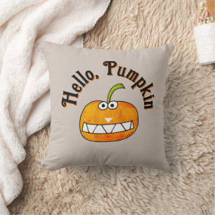 Cojín Decorativo Dibujo Animado Sonriente de Calabaza Otoño