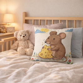 Cojín Decorativo Dibujo de adorable ratón comiendo queso para niños