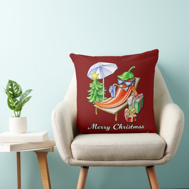 Cojín Decorativo Dibujo de arte chile de Square Red Merry Christmas (Silla)