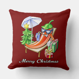 Cojín Decorativo Dibujo de arte chile de Square Red Merry Christmas