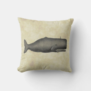 Cojín Decorativo Dibujo de ballena vintage del siglo XIX con mancha