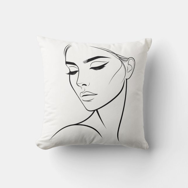 Cojín Decorativo Dibujo de cara de una mujer de línea nº3 (Anverso)