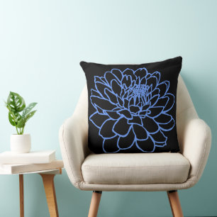 Cojín Decorativo Dibujo de crisantemo - Azul bebé en negro