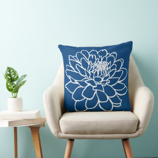 Cojín Decorativo Dibujo de crisantemo - Blanco sobre el azul del ín