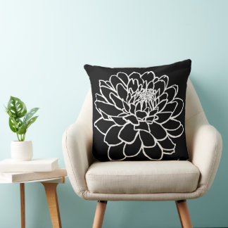 Cojín Decorativo Dibujo de crisantemo - Blanco sobre negro