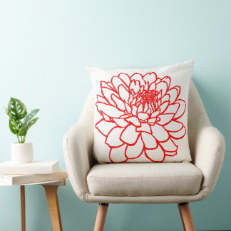 Cojín Decorativo Dibujo de crisantemo - Rojo sobre blanco