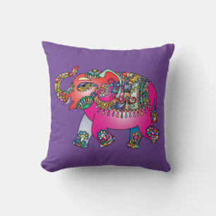 Cojín Decorativo Dibujo de elefante paisley colorido