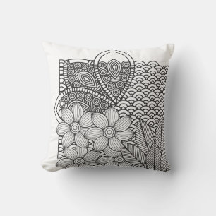 Cojín Decorativo Dibujo de flores monocromas