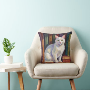 Cojín Decorativo Dibujo de gato blanco