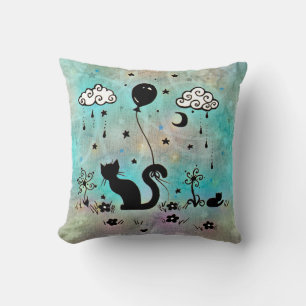Cojín Decorativo Dibujo de gato lindo fantasía Silueta Arte