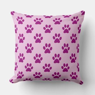 Cojín Decorativo Dibujo de Huella de Pata Morada sobre Rosa