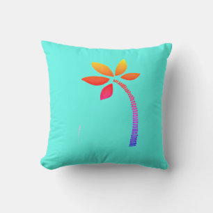 Cojín Decorativo Dibujo de la palmera arcoiris con fondo azul