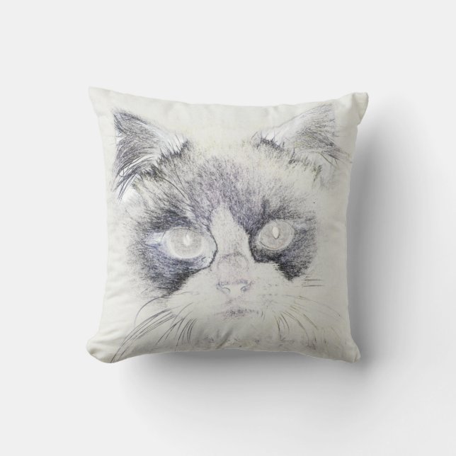 Cojín Decorativo Dibujo de lápiz de gato (Anverso)