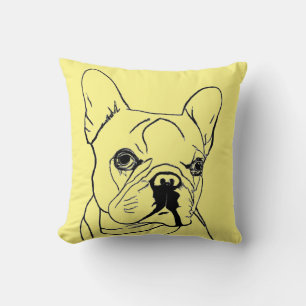 Cojín Decorativo Dibujo de línea amarilla de Bulldog francés de mod