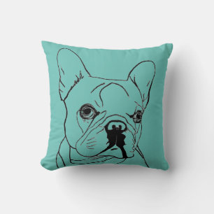 Cojín Decorativo Dibujo de línea azul teal de Bulldog Francés de mo