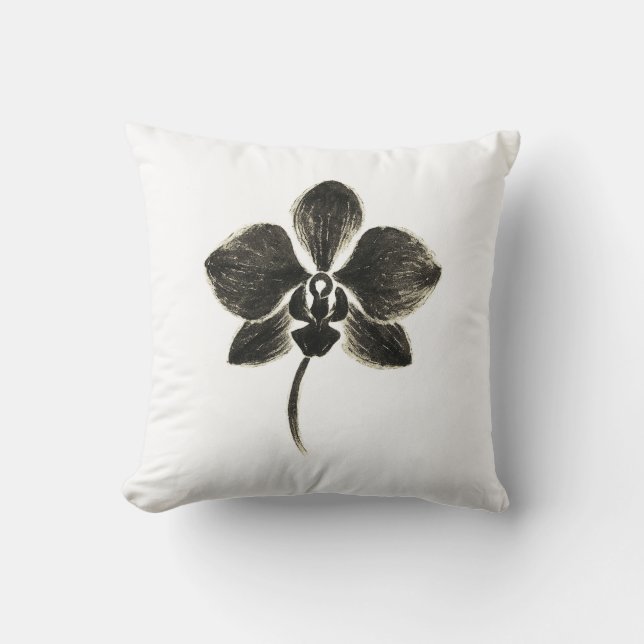 Cojín Decorativo Dibujo de línea orquídea - Diseño floral en (Anverso)