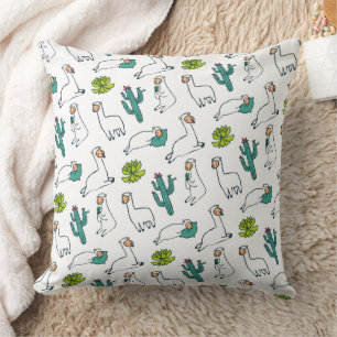Cojín Decorativo Dibujo de Llama y Cactus Adorable