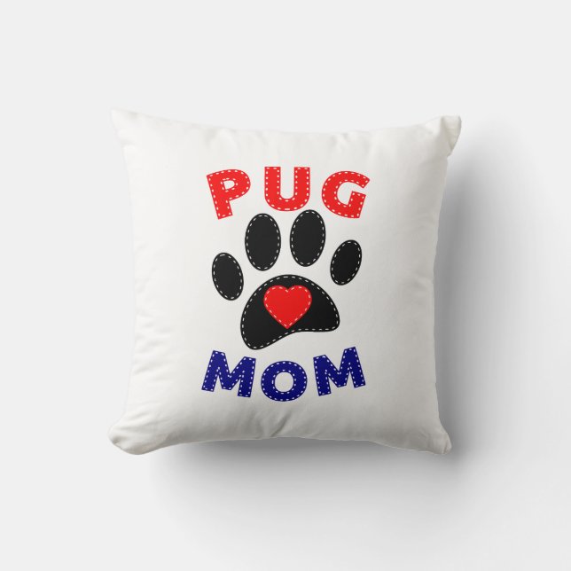 Cojín Decorativo Dibujo de mamá de pug (Anverso)