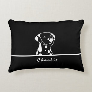 COJÍN DECORATIVO DIBUJO DE PERRO CACHORRO NEGRO Y BLANCO TEXTO DE D