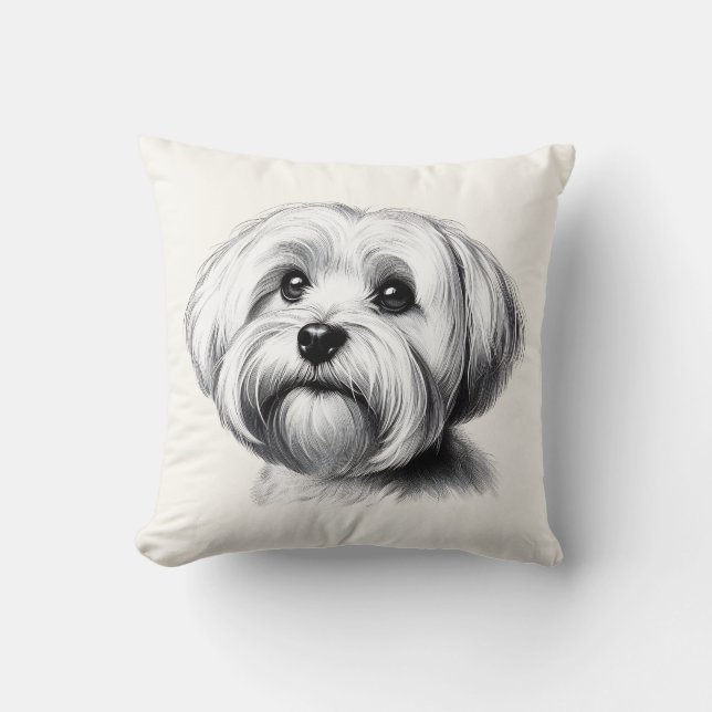 Cojín Decorativo Dibujo de perro maltés (Anverso)
