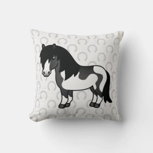 Cojín Decorativo Dibujo de pony Shetland pinto negro de dibujos ani