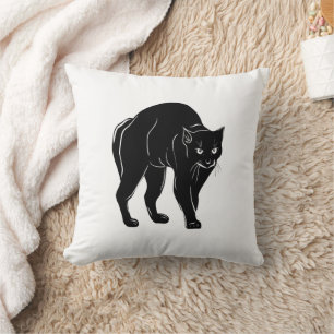 Cojín Decorativo Dibujo de silueta de gato negro merodeando en Hall