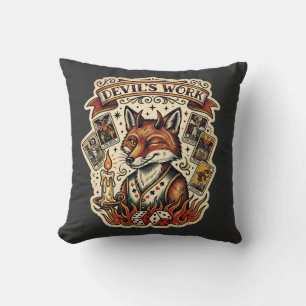 Cojín Decorativo Dibujo de tatuaje de carta de tarot de Zorro Astut