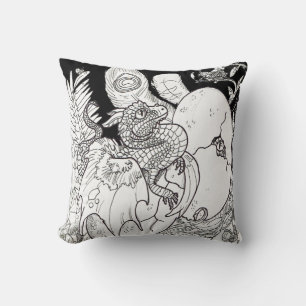 Cojín Decorativo Dibujo de tinta de la línea Dragon Hatchling