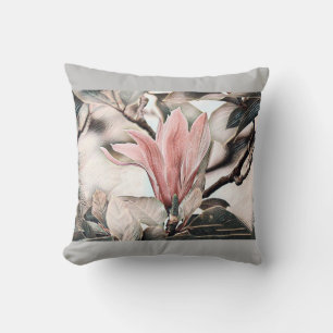 Cojín Decorativo Dibujo de una rama floral de magnolia rosa