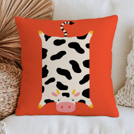 Cojín Decorativo Dibujo de vaca linda en naranja quemado extravagan