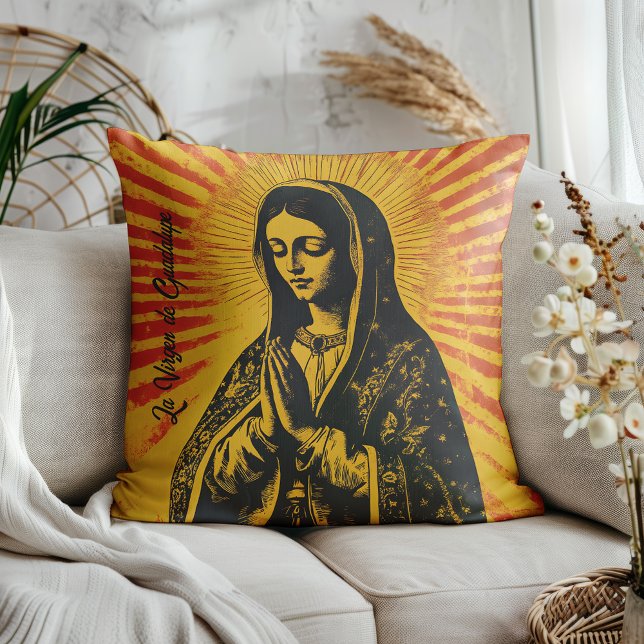 Cojín Decorativo Dibujo de Virgen de Guadalupe (Perfect for those who love mixing tradition with bold, artistic vibes!)