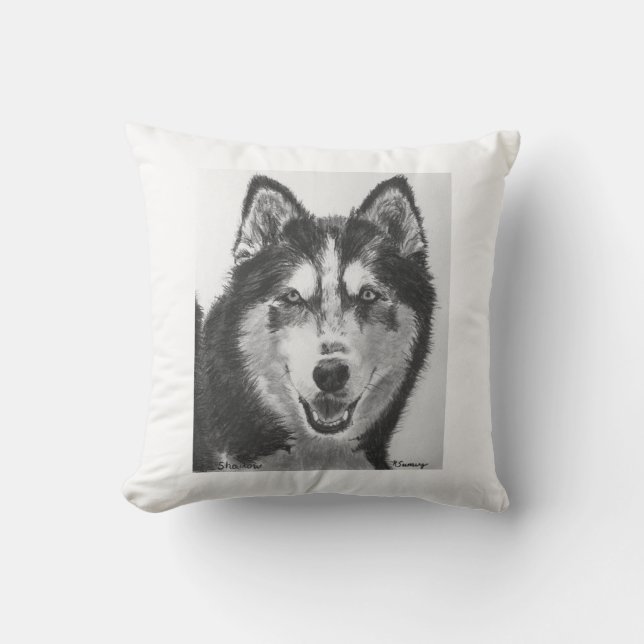 Cojín Decorativo Dibujo del husky siberiano (Anverso)
