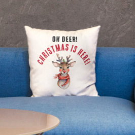 Cojín Decorativo Dibujo Divertido de Reno Rudolph de Navidad en Roj